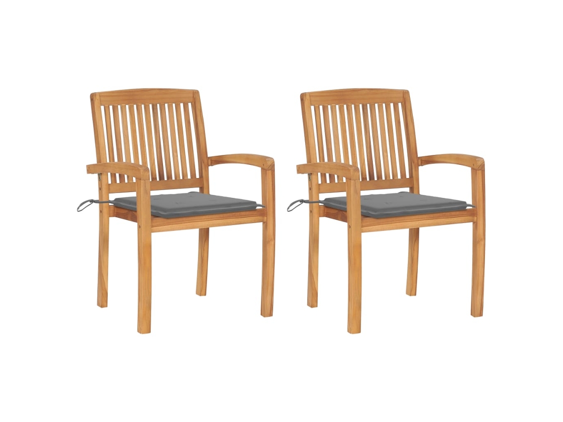Cadeiras Jardim C/ Almofadas Cinza 2 Pcs Teca Maciça Dkd Home Decor