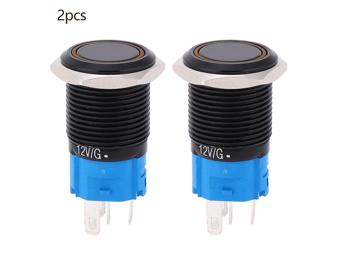 2pcs Chave De Botão Metal Com Luz Auto-bloqueio Ip65 À Prova D'água 16mm Ac 24v Para Elementos De Controle Amarela