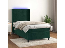 Vidaxl Cama Box Spring C/ Colchão/led 90x200 Cm Veludo Verde-escuro