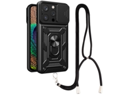 Correia Casa Quedas Slide Para Iphone 14 Pro Pele Sintética Preto