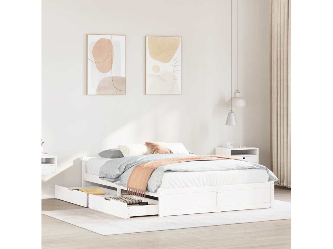 Vidaxl Cama Sem Colchão 140x190 Cm Madeira De Pinho Maciça Branco