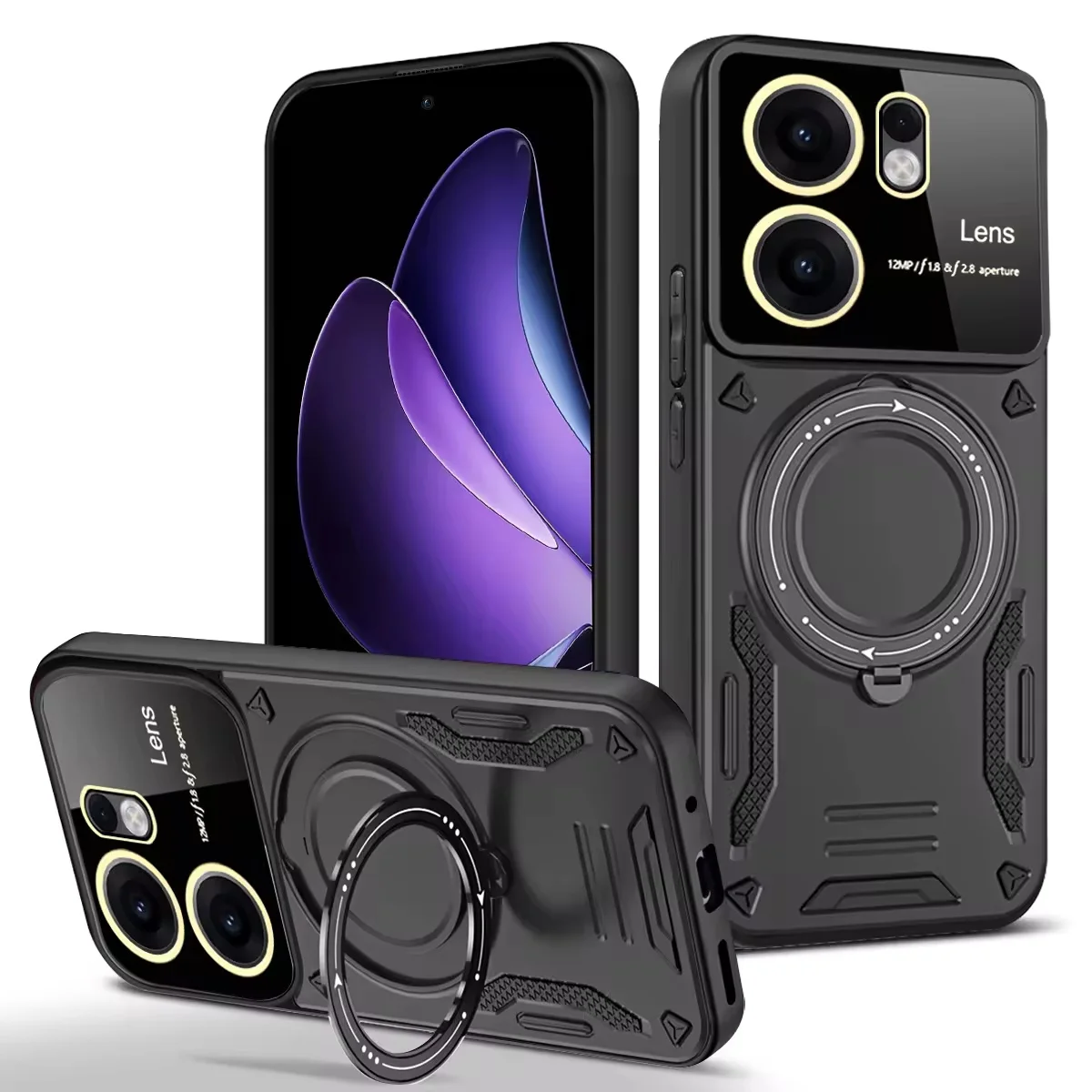 (preto, Oppo Reno13) Capa Para Celular Com Suporte Magnético De Anel De 360°, Proteção Para A Câmera E Contra Quedas.