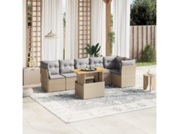 Conjunto de 7 Sofás para Jardim com Almofadas Vime Pe Bege Dkd Home Decor