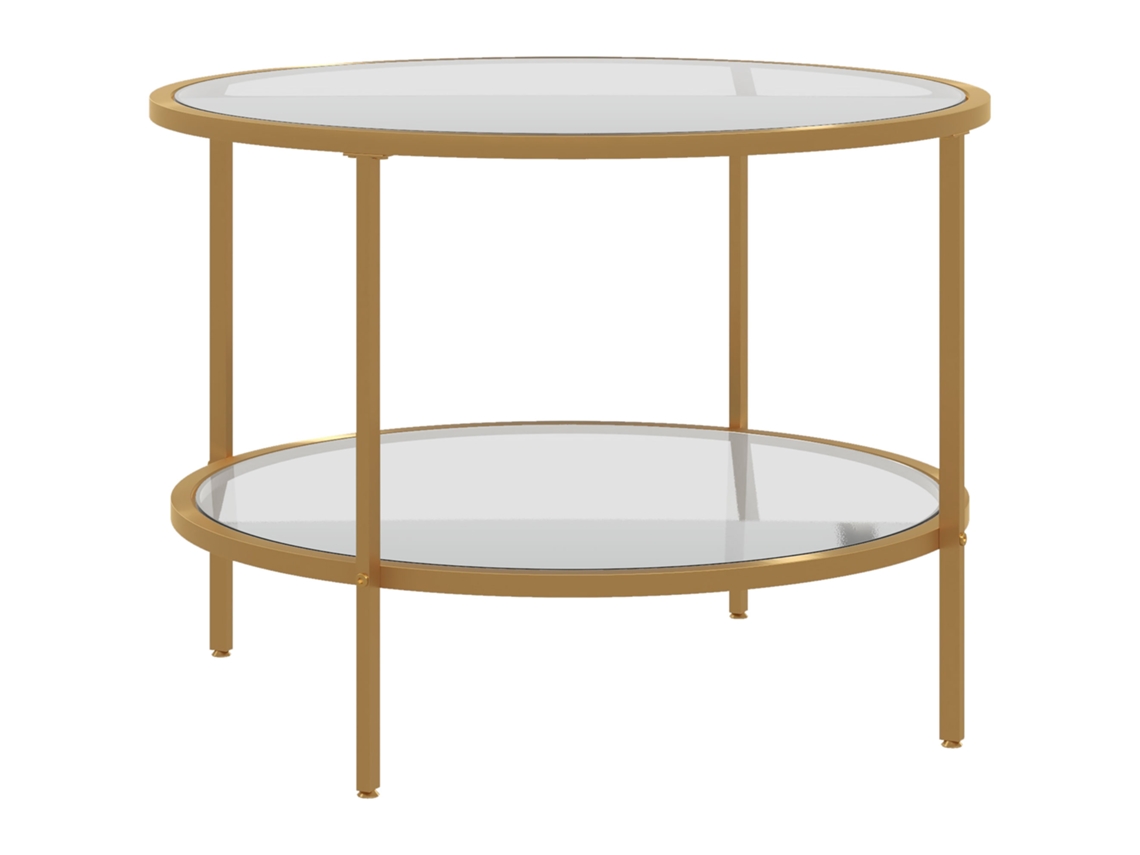 Mesa Lateral Centro Redonda Prateleira Aço Dourado 60x43cm