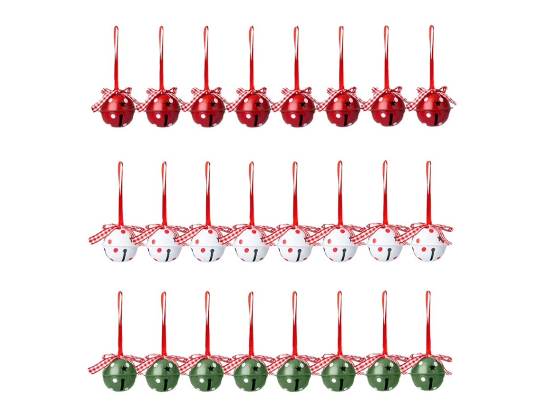 Laxiscreed Pack De 24 Ornamentos Natalícios Em Campainha Vermelha, Verde E Branca Para Decoração Festiva