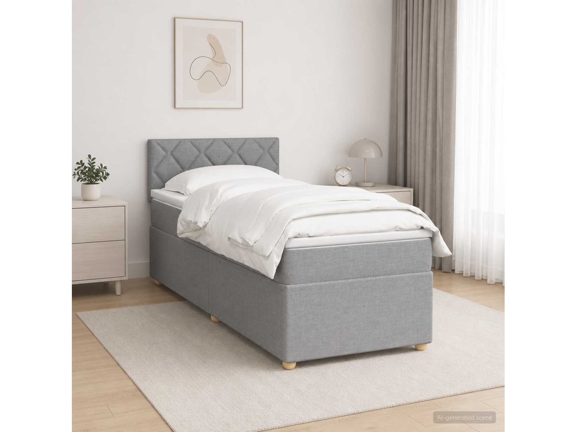 Vidaxl Cama Box Spring Com Colchão Cinzento-claro 90 X 190 Cm Tecido