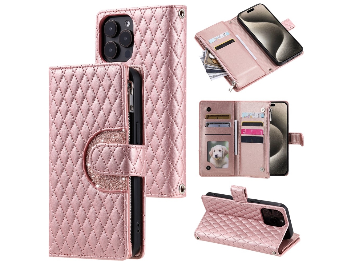 Capa Pega Para Iphone 14 Pro Max Pele Sintética Anti-choque Rosa