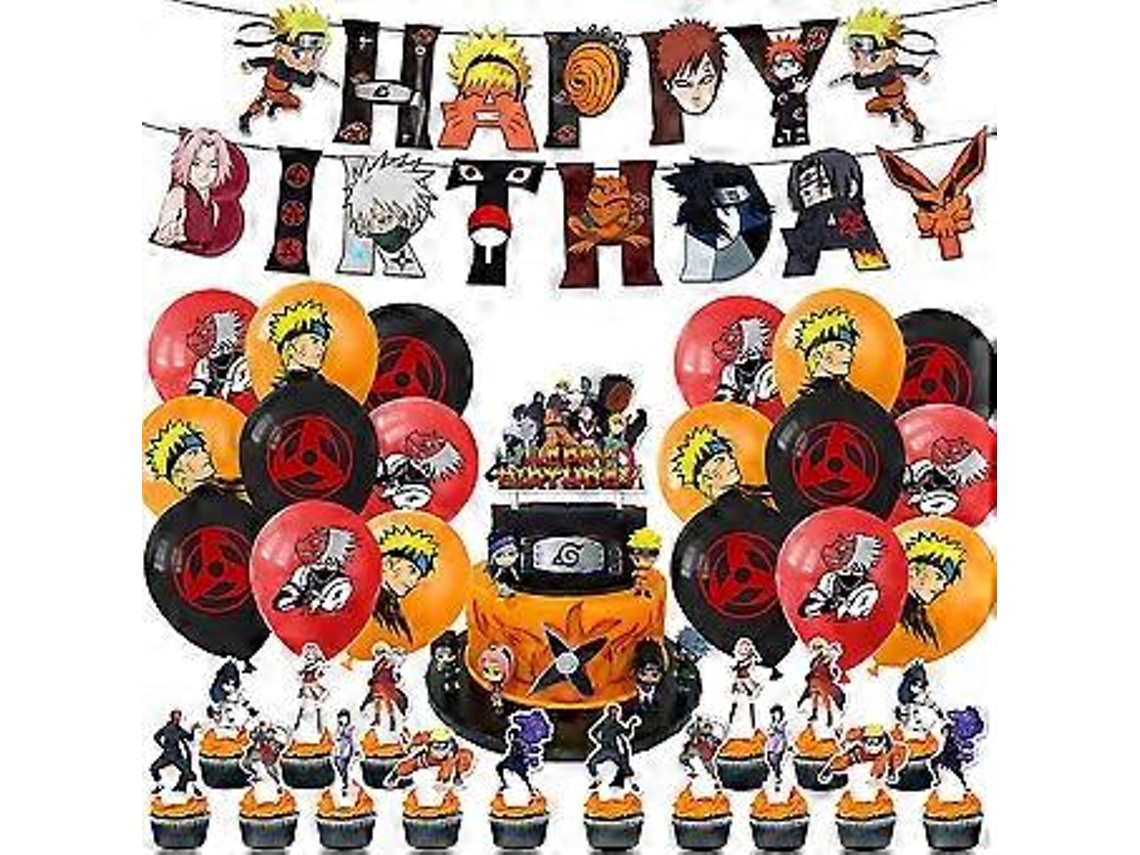 Decoração Para Festa De Aniversário Com Tema De Desenho Animado Naruto, Inclui Balões E Toppers Para Cupcake