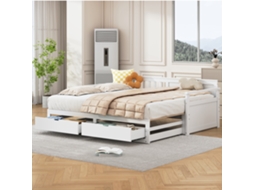 Cama Multifuncional 2 Em 1 90x180/190 Cm, Pinho Branco, Com Gavetas E Cama Extra.