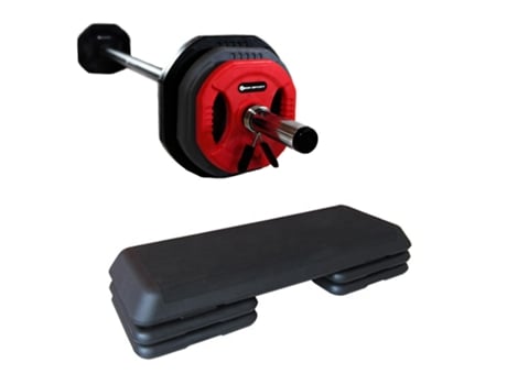 Kit Barra De Musculação, Discos Com Pegada E Step Regulável Viok Sport 20 Kg