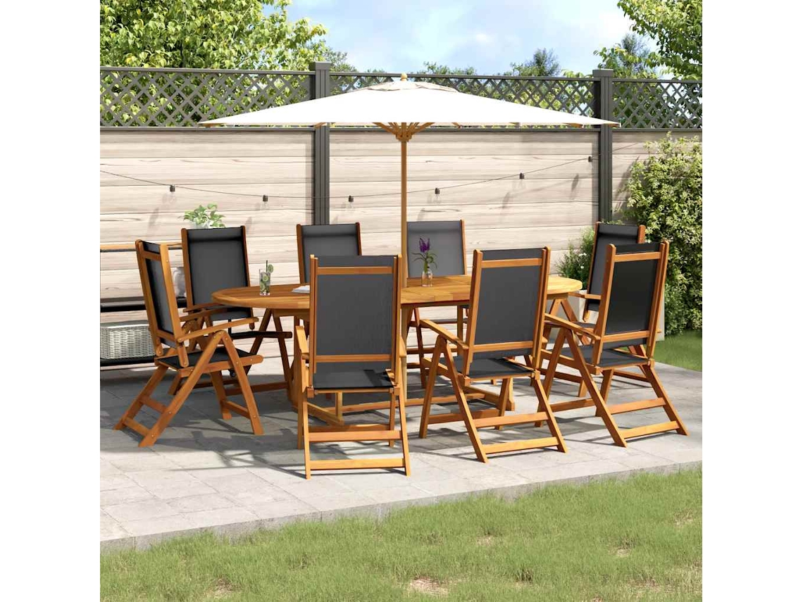 Vidaxl 9 Pcs Conjunto De Jantar Para Jardim Acácia Maciça E Textilene