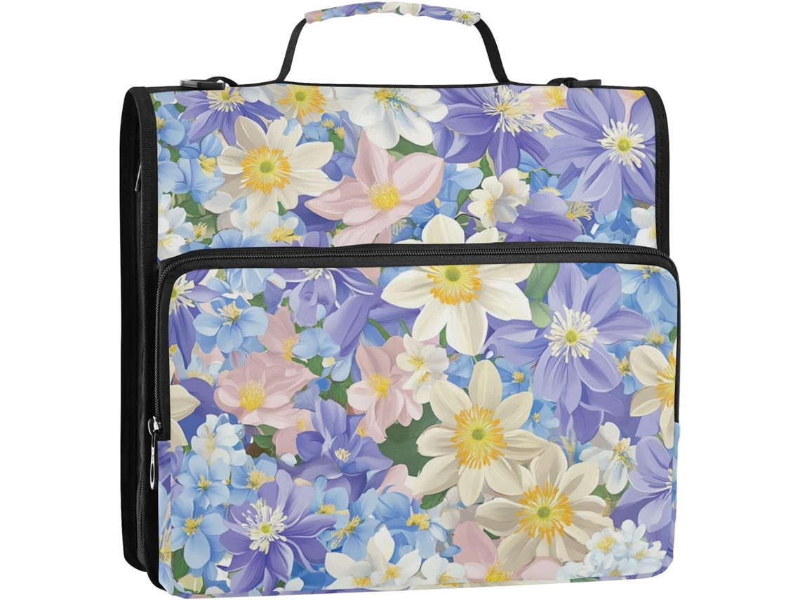 Organizador de Fichário Beauty Spring com 3 Argolas, Alça Ombro e Mão Impermeável Ideal para Escola Escritór