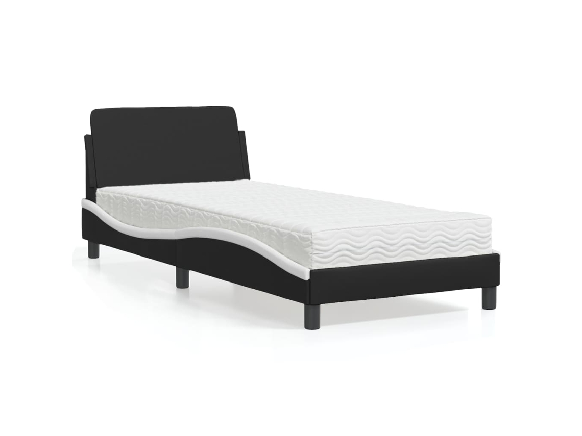 Vidaxl Cama Com Colchão Dover 90x200 Cm Couro Artificial Preto E Branco