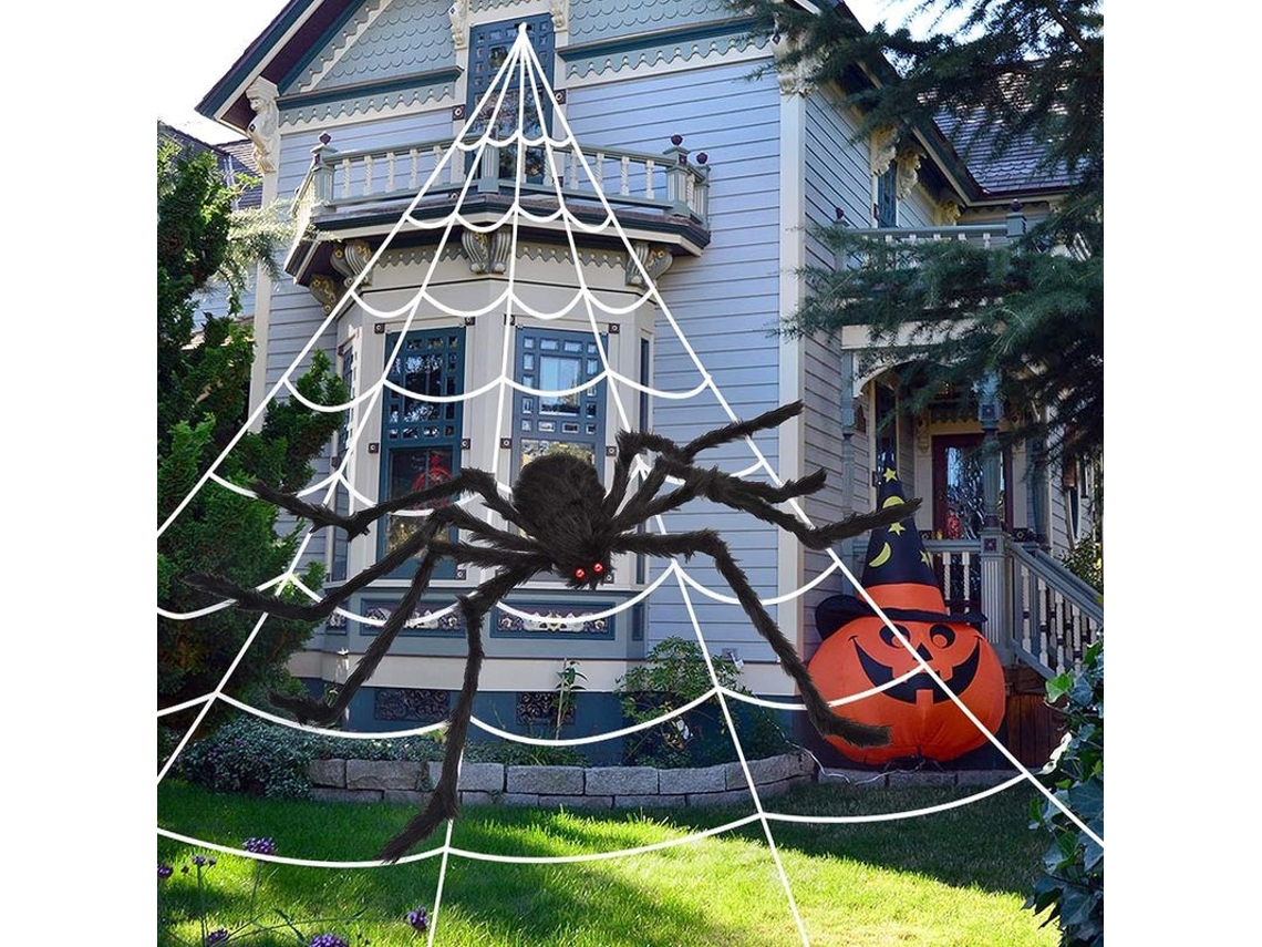 teia de Aranha Triangular Gigante com Aranha para Decoração de Halloween Jardim Casa Festas Casa Assombrada