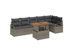 Conjunto 7 Conjunto De Sofá De Jardim Vidaxl Cinzento Vime Pe (100 X 55 X 73 Cm)