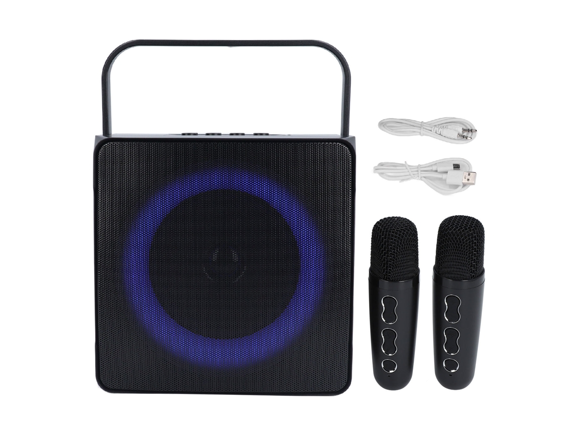Walshlxq máquina de Karaokê Portátil com Microfones Duplos Alto falante para Cantar Reprodução Usb Cartão de Memória para Casa Preto