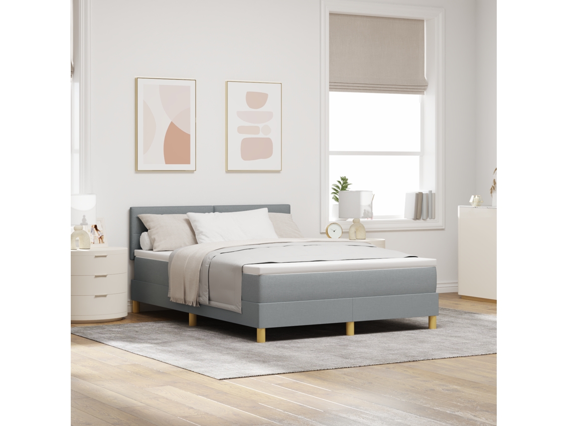 Cama Box Com Colchão Led Cinza Claro 140x200 Cm Tecido