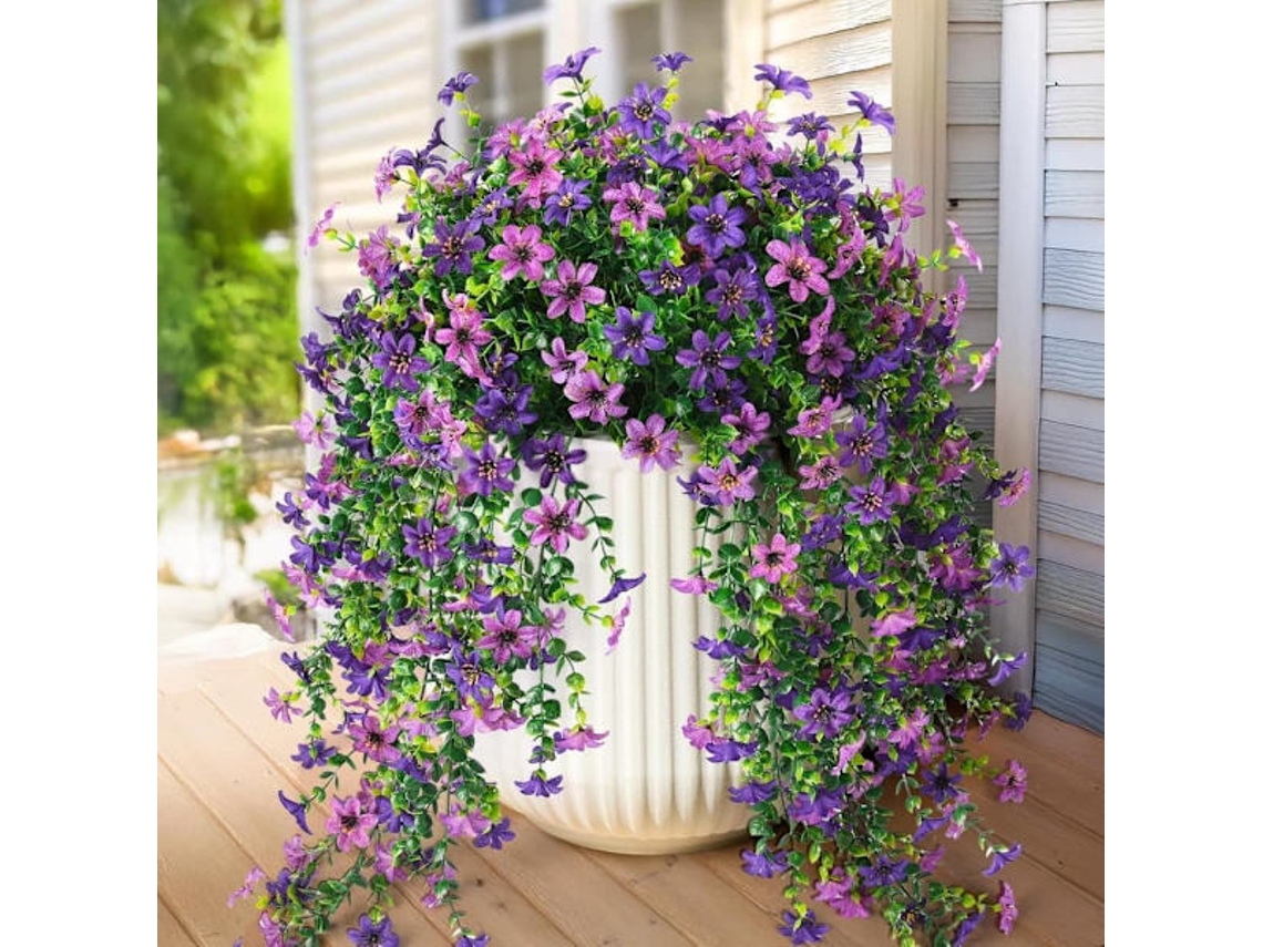 Conjunto de 2 Flores Artificiais Suspensas de Eucalipto em Seda com Relevo para Jardim AQUAFORGE