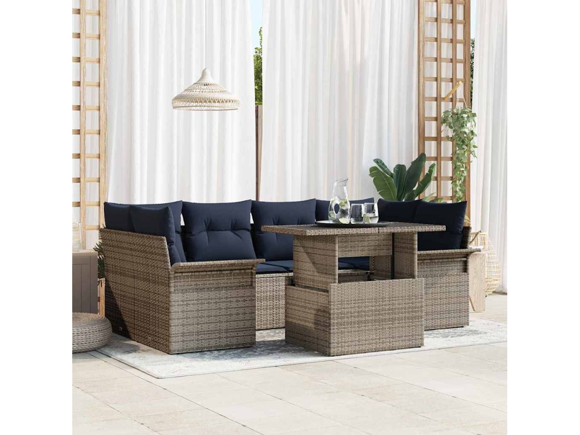 Vidaxl Conjunto De Sofá De Jardim 7 Unid. Cinzeto Vime Pe
