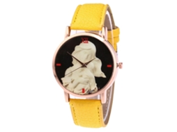 Relógio infantil unissex, em couro PU, pulseira casual moderna, amarelo