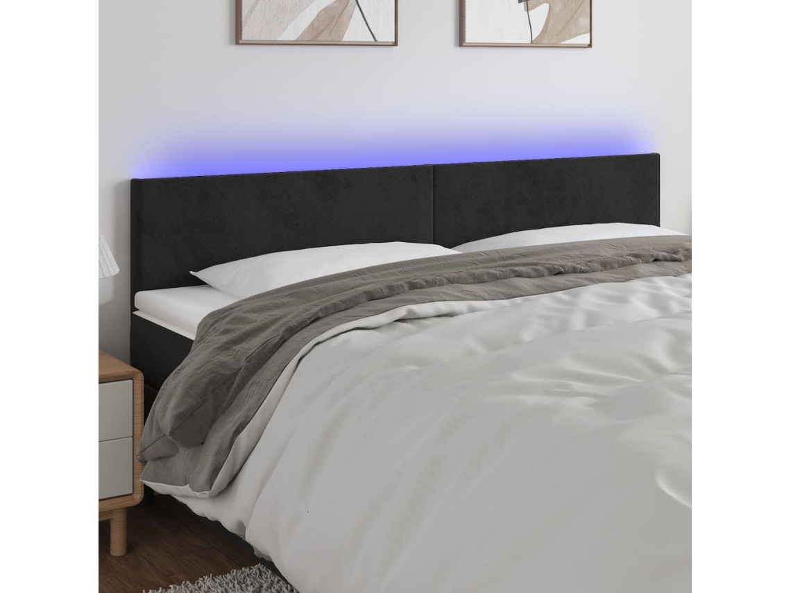 Vidaxl Cabeceira De Cama C/ Luzes Led Veludo 180x5x78/88 Cm Preto
