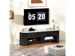 Móvel Para Tv De 140 Cm, Para Tvs De 65 Polegadas, Com Efeito Mármore, Com 3 Gavetas Com Frentes Caneladas E 2 Prateleiras, Preto.
