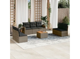Vidaxl 8 Pcs Conjunto Sofás De Jardim C/ Almofadões Vime Pe Cinzento