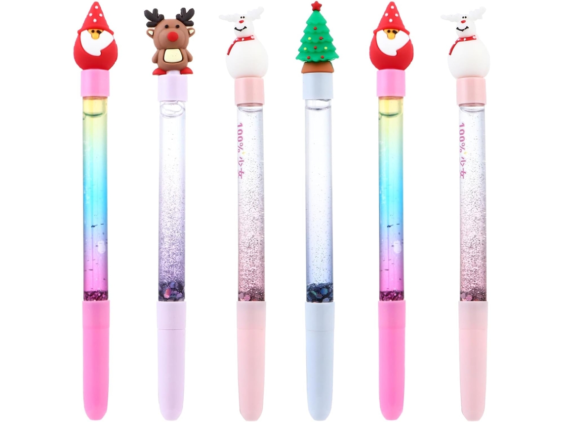 Conjunto De 6 Canetas Gel Natalinas Com Tinta Preta, Desenhos