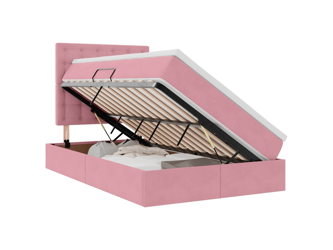 Cama com Arrumação e Colchão Rosa 120 X 200 Cm Veludo MAISON EXCLUSIVE