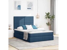 Vidaxl Cama De Armazenamento Led Com Colchão Azul 140 X 200 Cm Tecido