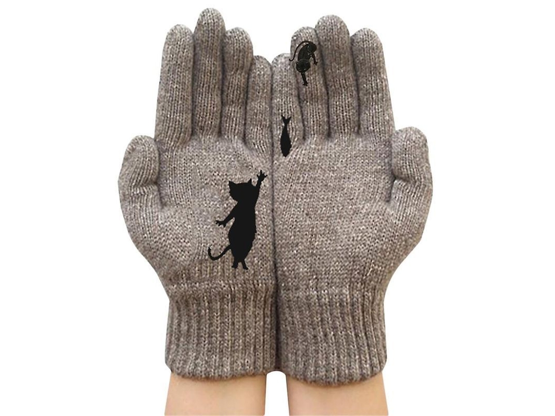 2026 guantes de Invierno para Mujer Lindos Con Diseño de Gato Y Pez de Dedos Completos