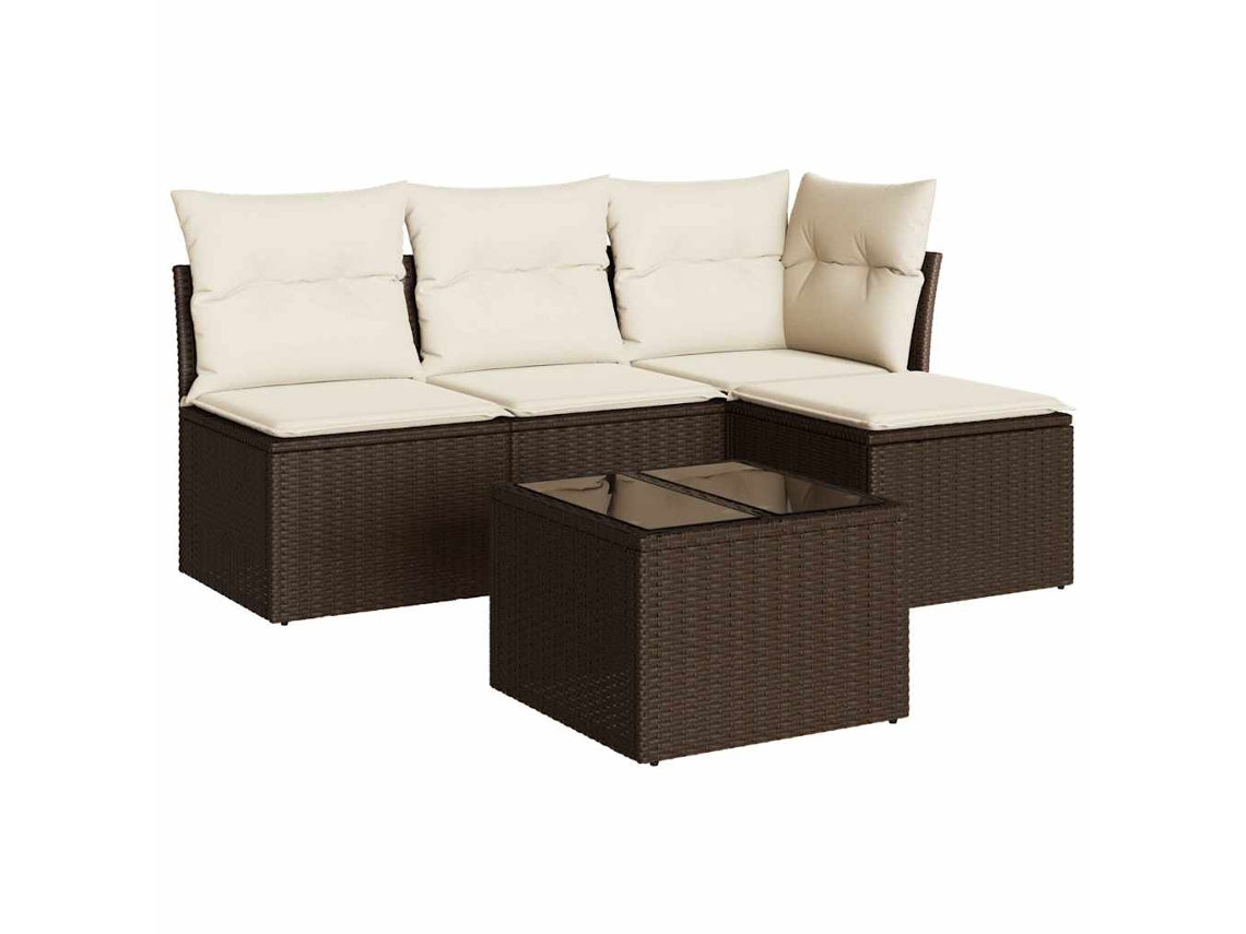 Conjunto de 5 Sofás para Jardim com Almofadões Vime Pe Castanho MAISON EXCLUSIVE (5 pcs)