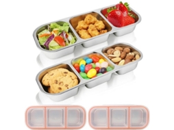 Caixa De Snacks Com 3 Compartimentos, Aço Inoxidável, 600 Ml, Caixa De Snacks Com Tampa, Hermeticamente Fechada, Recipiente Reutilizável Para Pão Para