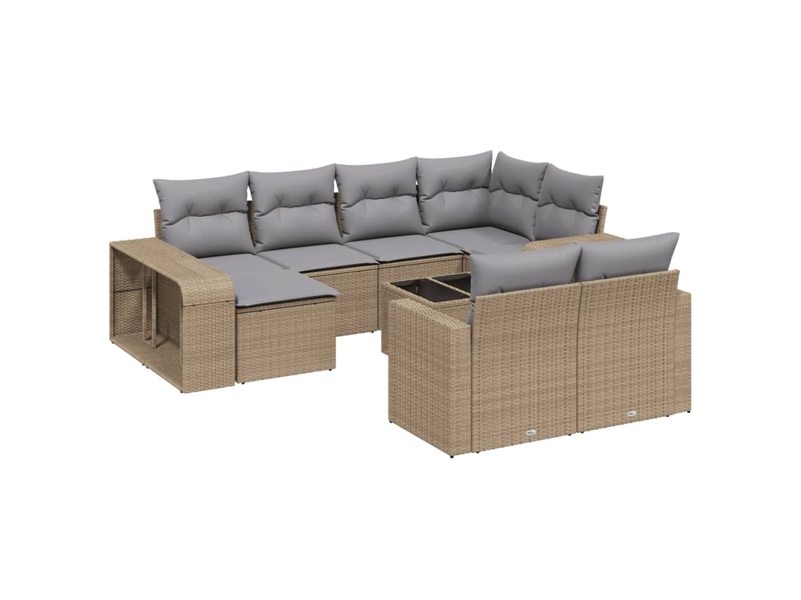 Conjunto 11 sofás de jardim c/ almofadões VIDAXL vime PE bege