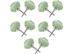 Conjunto De 10 Puxadores Redondos Cerâmica 4cm 1, 6 Polegadas Na Cor Verde Claro Para Gavetas, Com Base De Ferro E