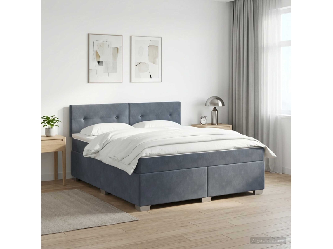 Vidaxl Cama Box Spring Com Colchão E Led Cinzento-escuro 180 X 200 Cm