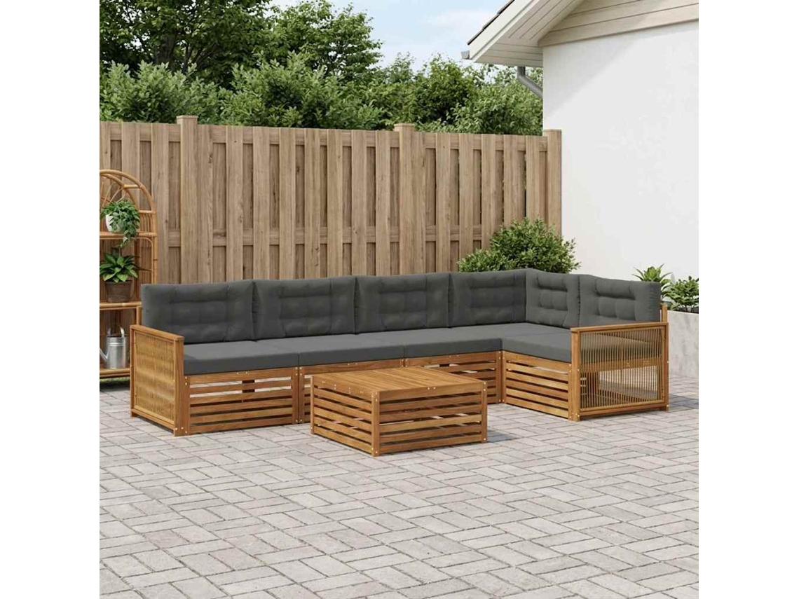 Vidaxl Conjunto De Sofás Para Exterior 6 Pcs Natural E Antracite