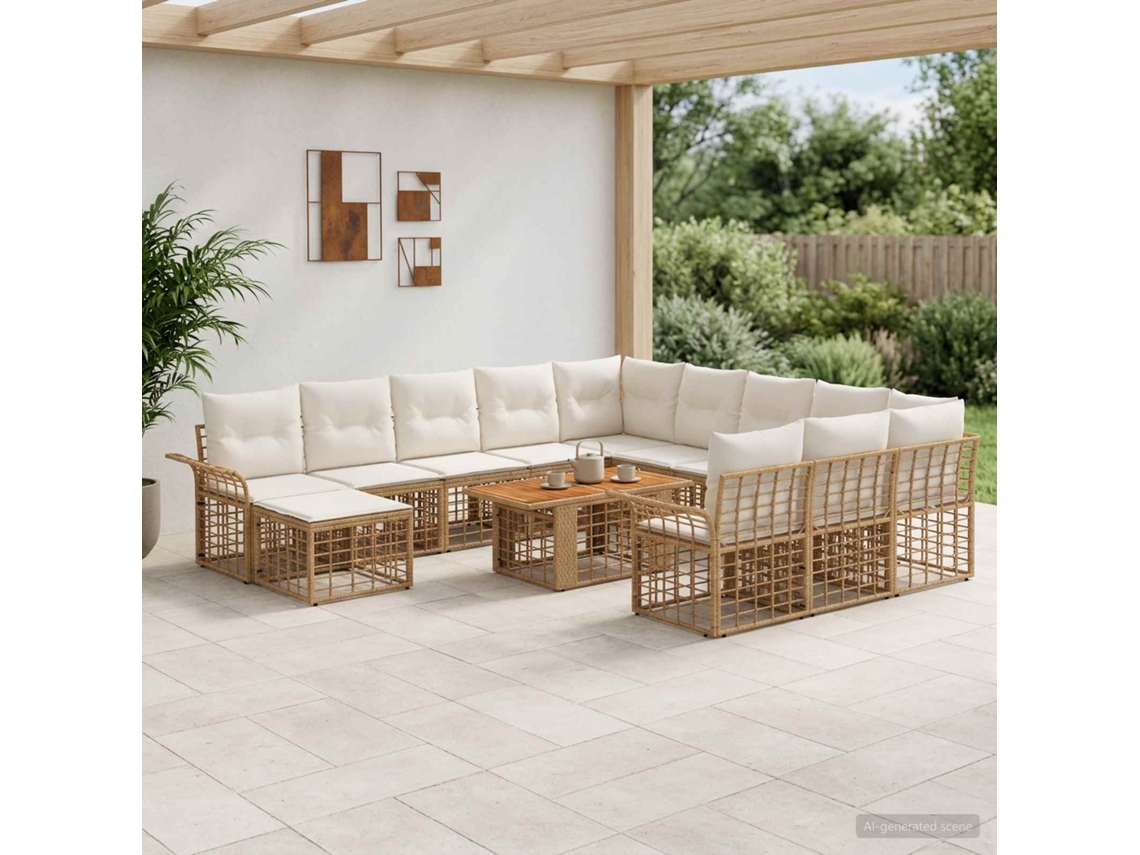 Vidaxl Conjunto De Sofá De Jardim 13 Unid. Natural E Branco Creme