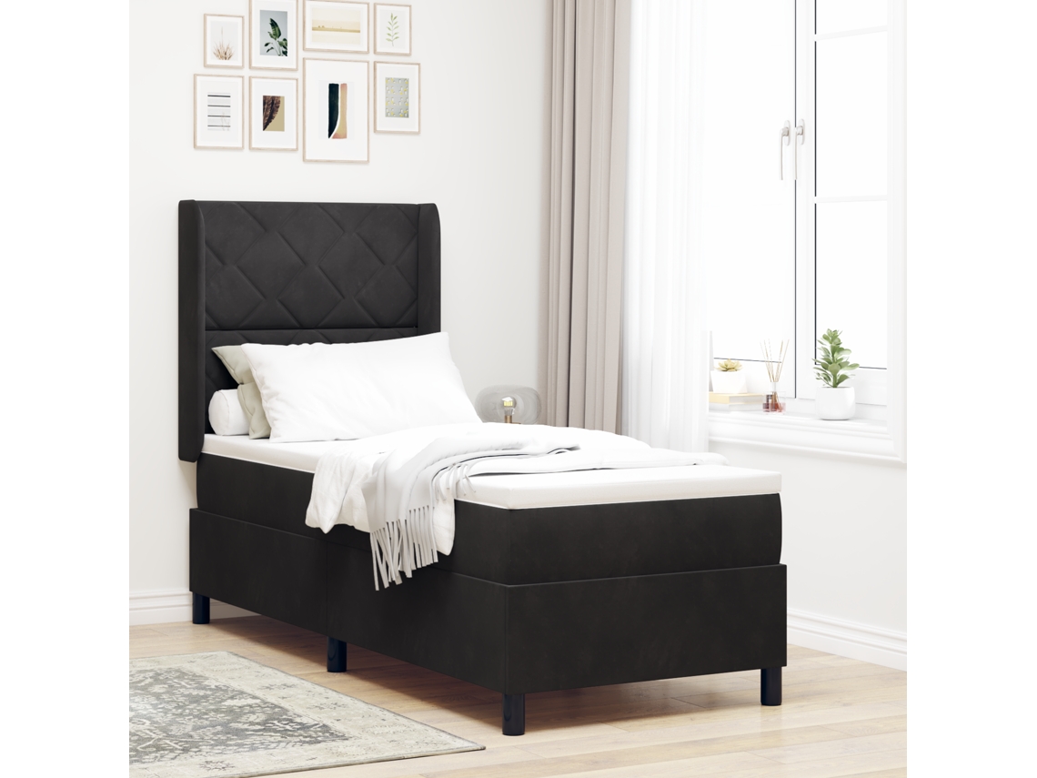Cama Box Springs Com Colchão Preto 80x200 Cm Veludo