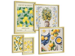 Conjunto De Pinturas Frutas Cítricas Na Cozinha, Mar, Cidade Moldura Dourada Imagens Para Um Quarto Infantil Espelharte (conjunto De 5 Imagens)