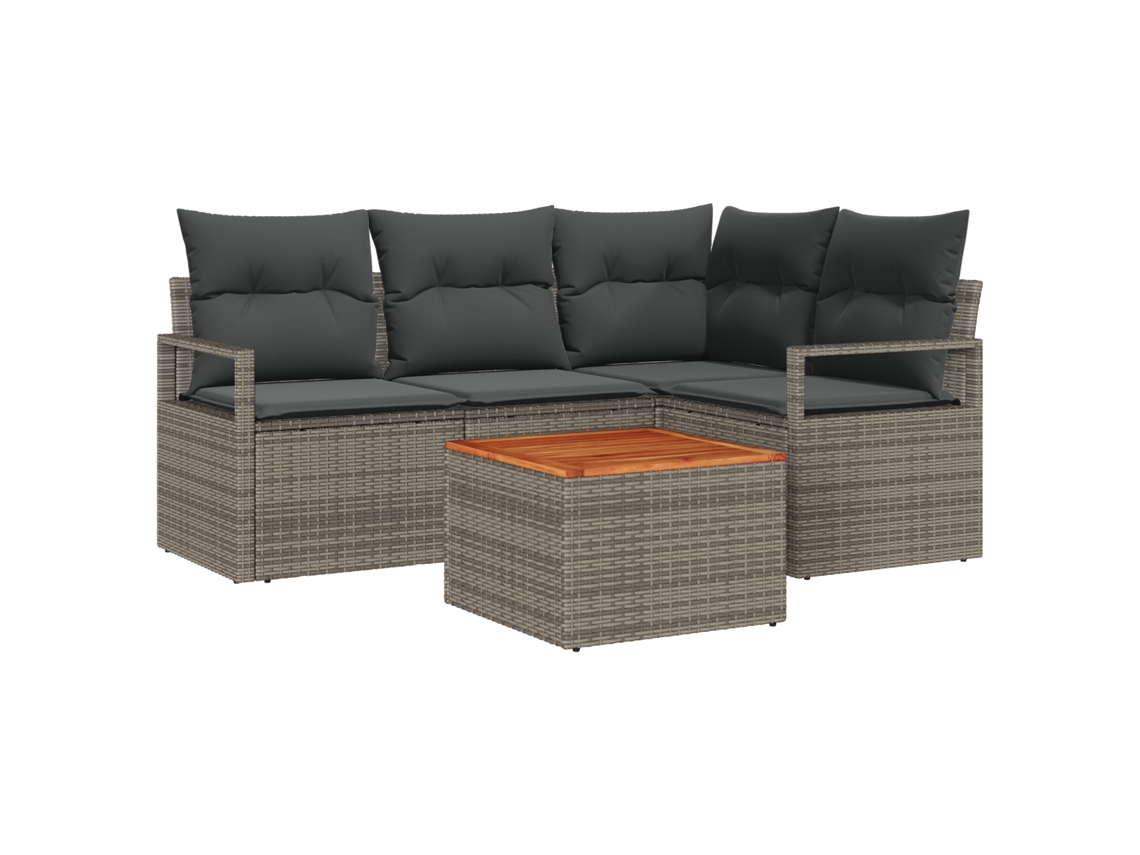Conjunto 5 Conjunto De Sofás Para Exterior Vidaxl Cinzento Vime Pe (177 X 122 X 69 Cm)