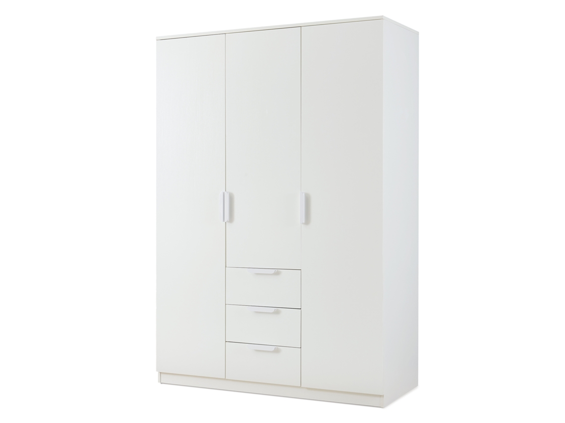Roupeiro Eiselfing Mdf 176x120x52 Cm Branco [EN.CASA] (3 Portas 4 Compartimentos 3 Gavetas)