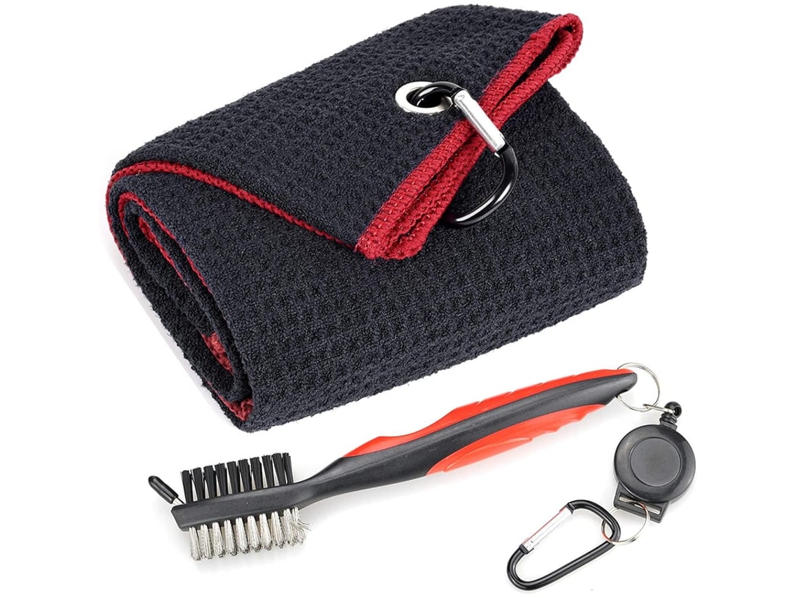 Toalha De Golfe Tri-fold De Microfibra Com Padrão Waffle E Kit De Escova Com Limpeza De Sulcos E Cordão Retrátil