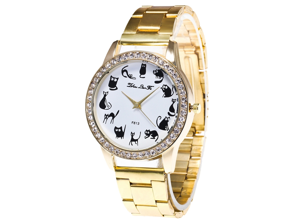 Relógio de Pulso de Quartzo Feminino Masculino com Pulseira de Aço Mostrador Redondo