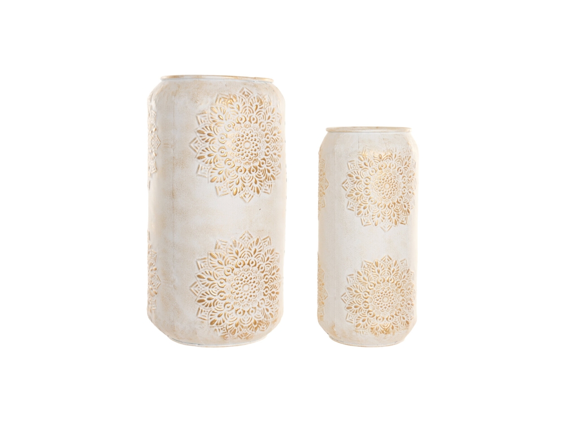 Conjunto de 2 Vasos de Metal Branco com Mandala, 31x31x60cm ALEXANDRA HOUSE LIVING