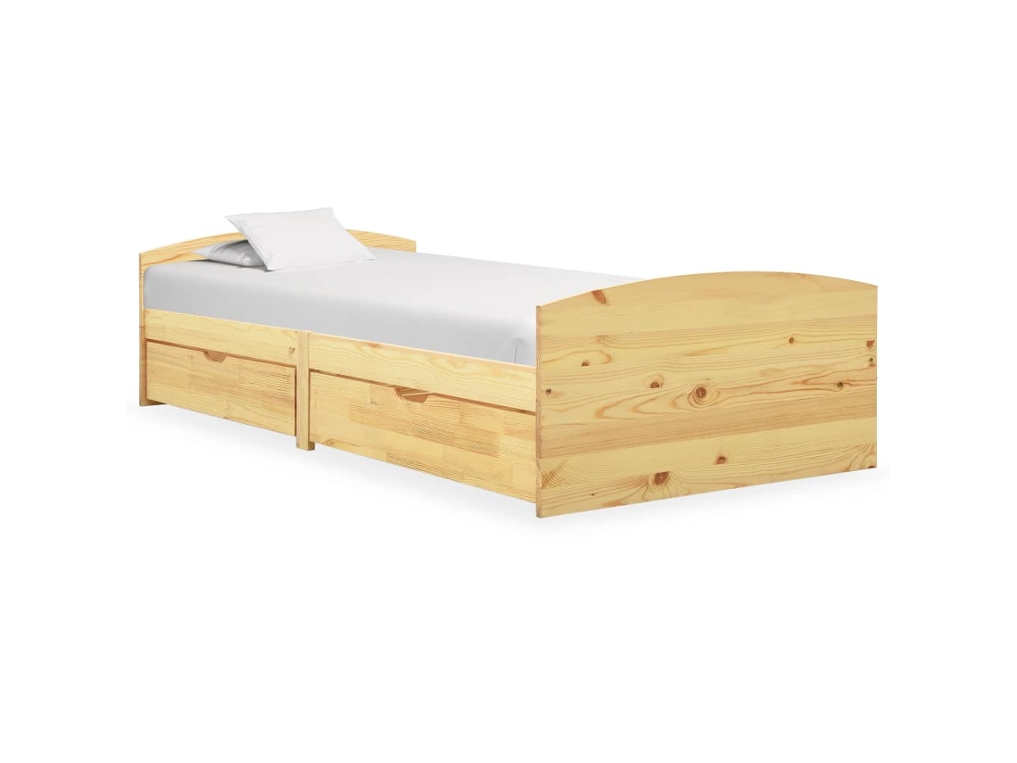 Vidaxl Estrutura De Cama Com 2 Gavetas 90x200 Cm Pinho Maciço