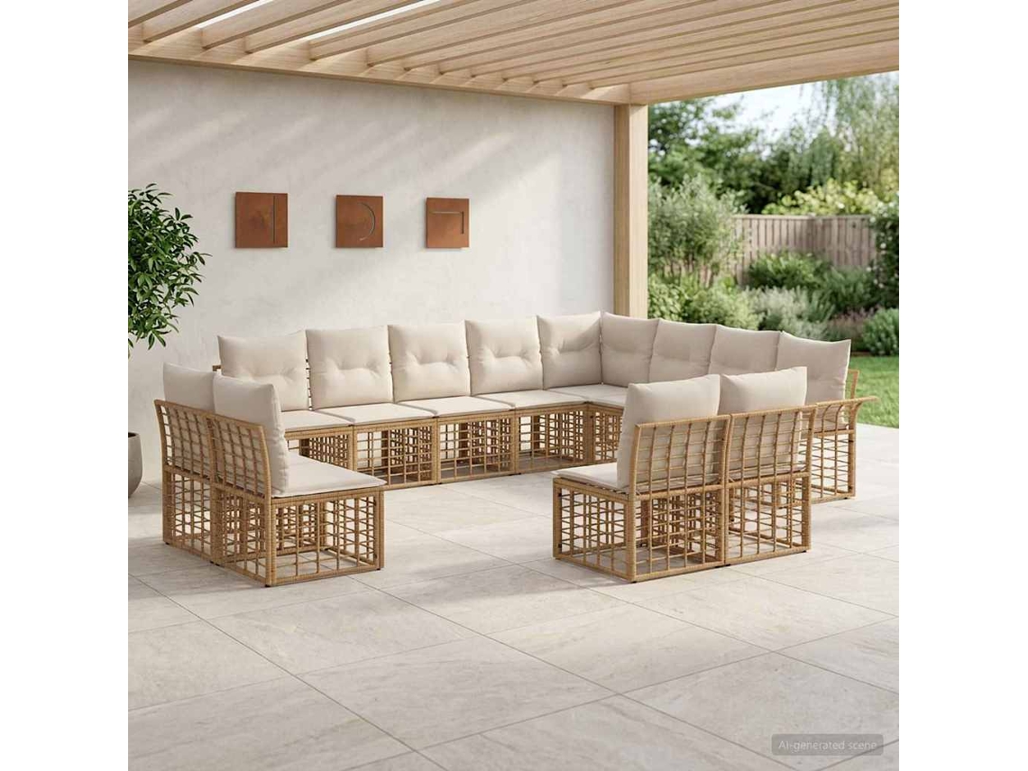 Vidaxl Conjunto De Sofás Para Exterior 12 Unid. Natural E Branco Creme