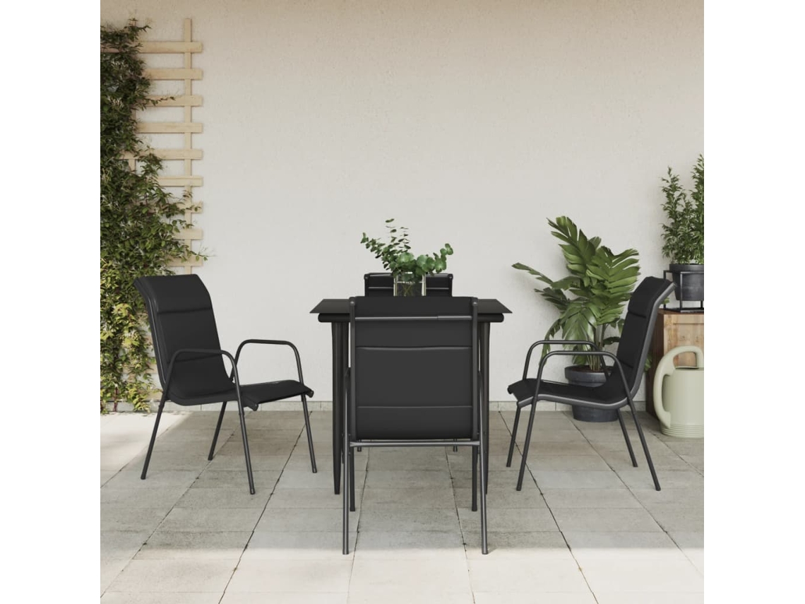 Conjunto 5 Pcs De Jantar Para Jardim Aço E Textilene Preto Dkd Home Decor
