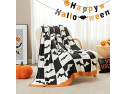 Cobertor De Halloween 127x152 Cm - Design De Morcego Xadrez Preto E Branco, Manta Decorativa Ultramacia Para Sofá, Aconchegante Pa-aquaforge