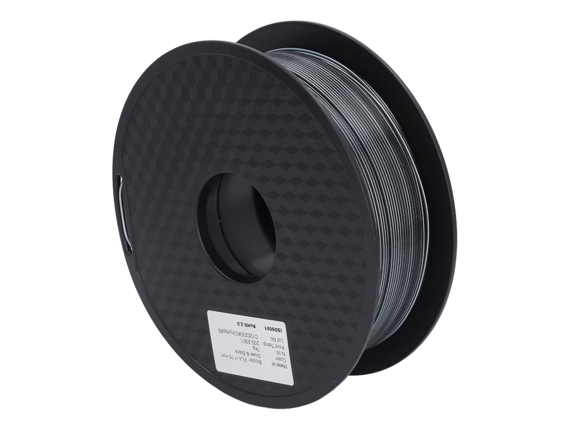 Consumible De Impresión 3d Filamento Pla 1.75mm Color Plata Y Negro Para Impresora 3d